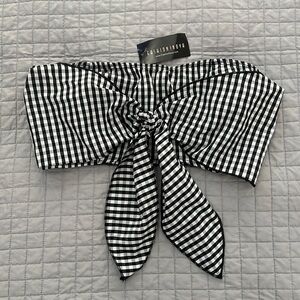 Fashion Nova black and white plaid bandeau tie top